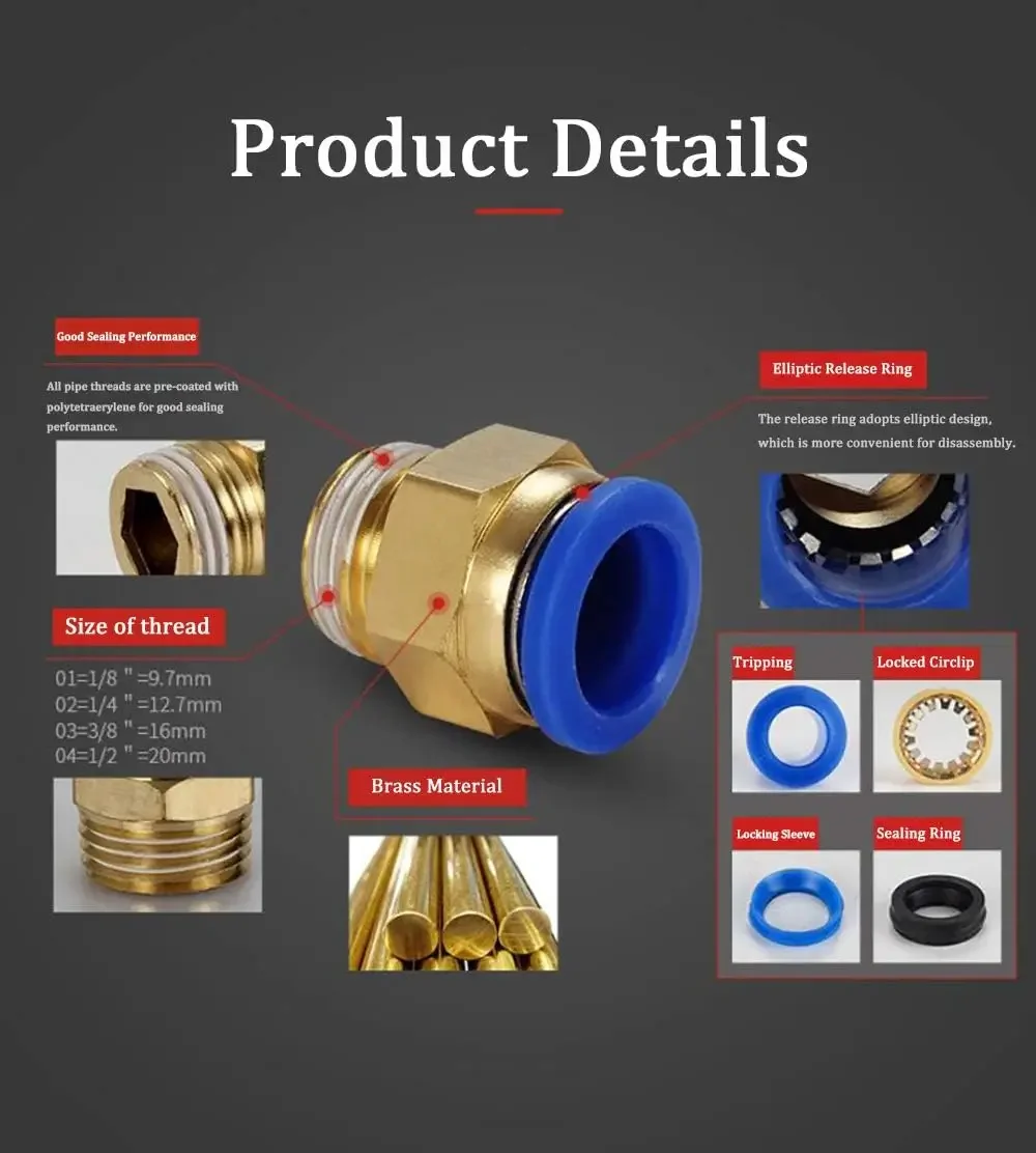 10/50 шт. пневматический фитин – обзор и цена Compression Fitting Brass
